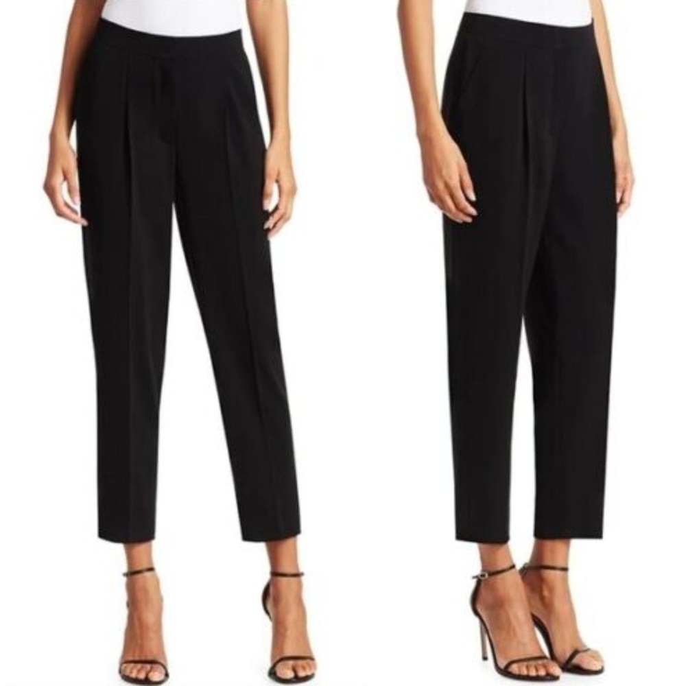 Akris Punto Maiko Pleated Lasercut Crepe Ankle Trouser Pants Size 6 Black Lined